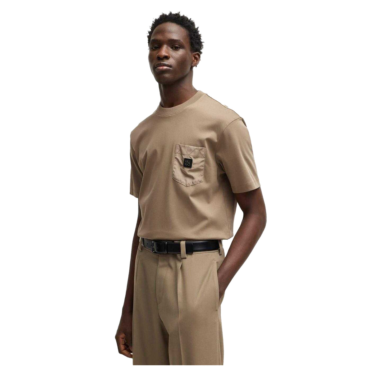 Medium Brown - Side - Hugo Mens Logo Regular T-Shirt
