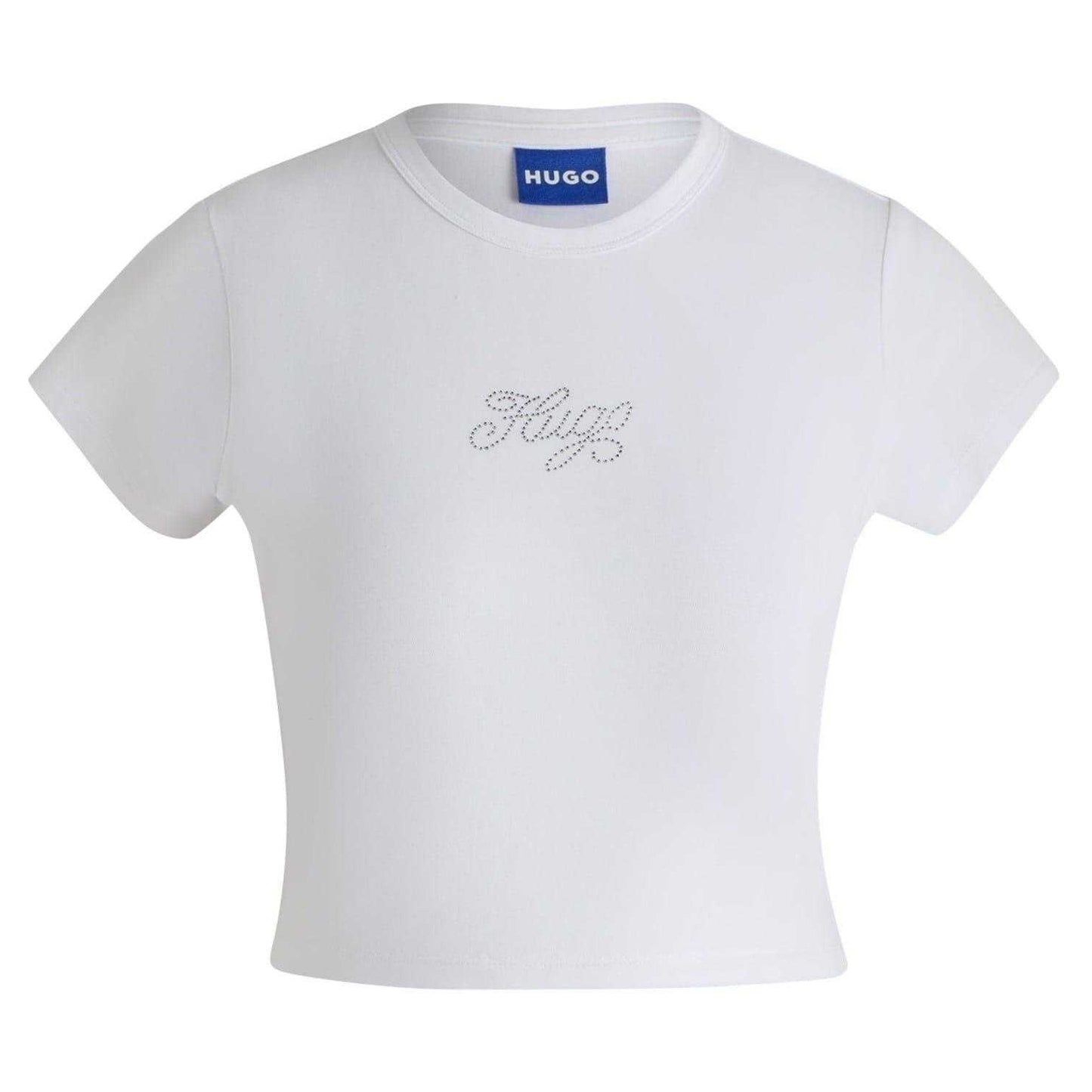 White - Front - Hugo Womens-Ladies Crew Neck Slim Crop T-Shirt