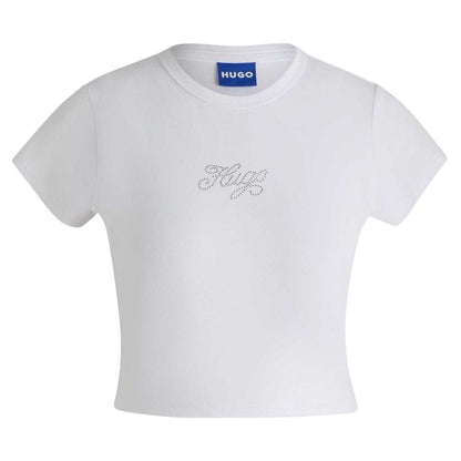 White - Front - Hugo Womens-Ladies Crew Neck Slim Crop T-Shirt