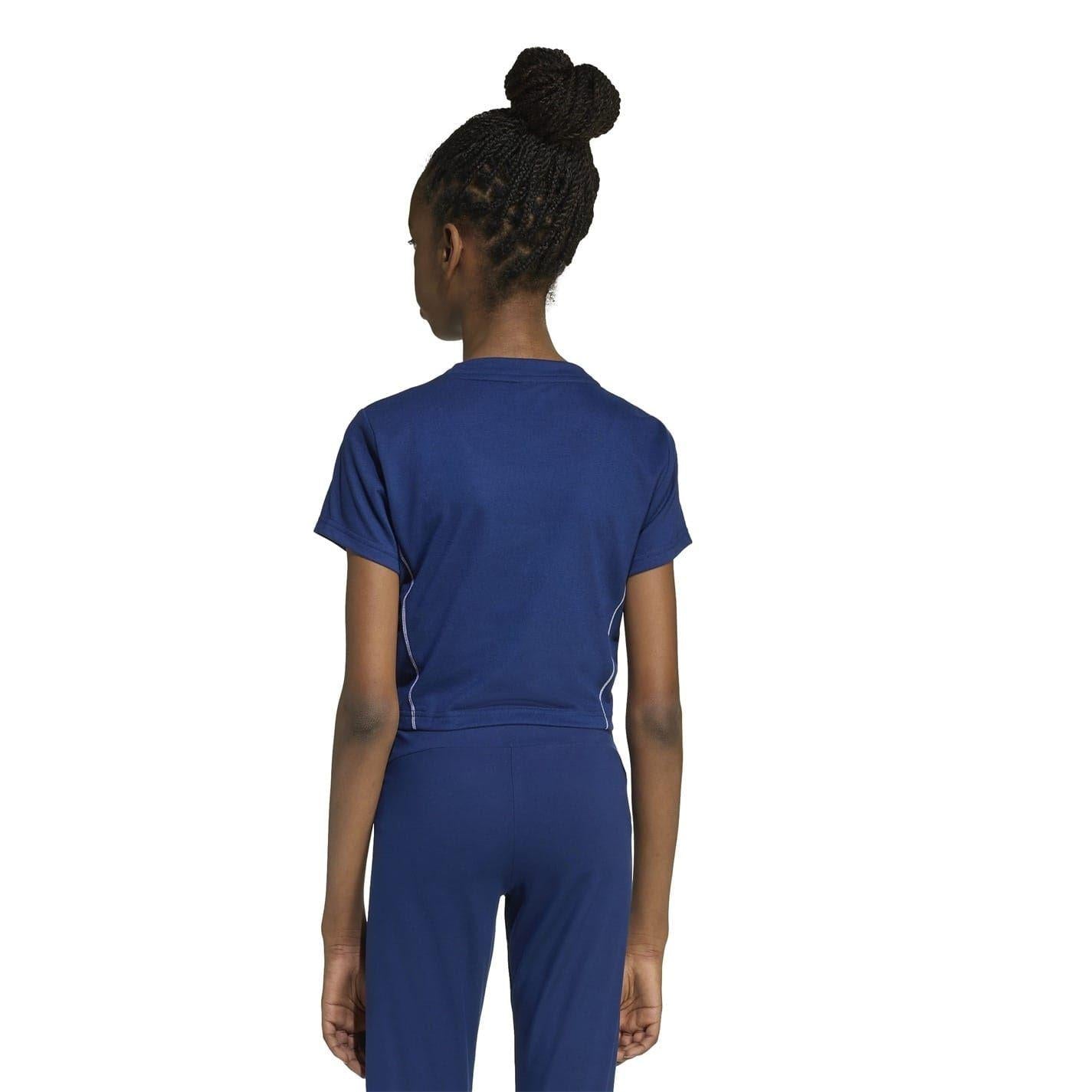 Blue-White - Back - Adidas Girls Train Essentials Cropped T-Shirt
