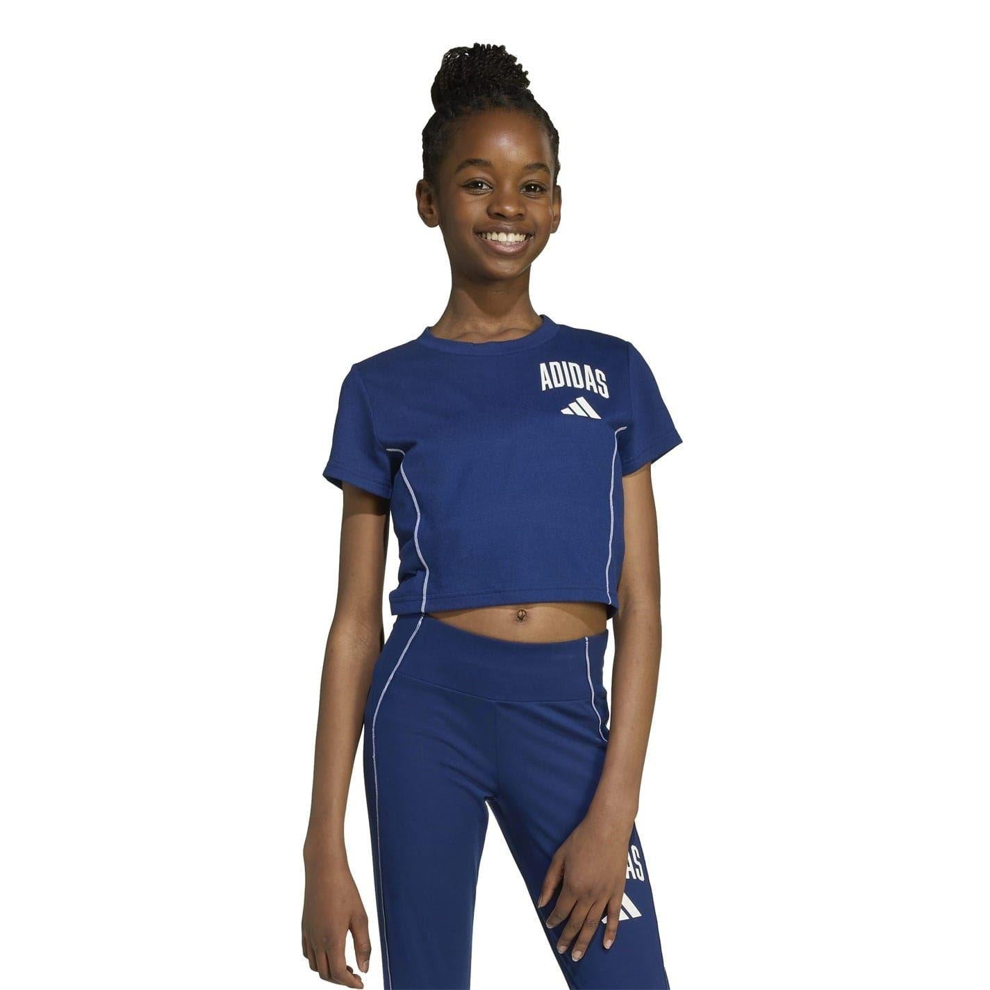 Blue-White - Lifestyle - Adidas Girls Train Essentials Cropped T-Shirt