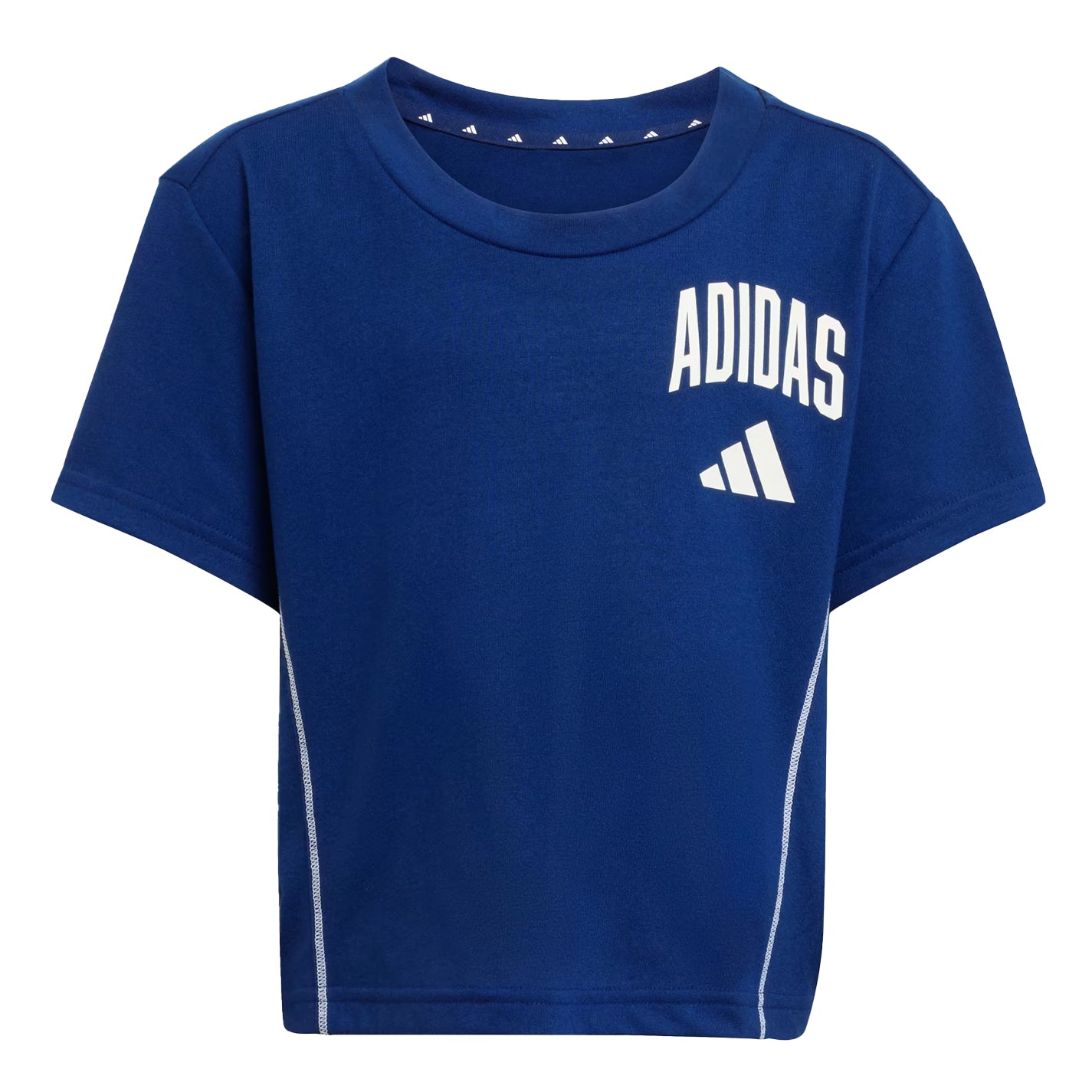 Blue-White - Front - Adidas Girls Train Essentials Cropped T-Shirt