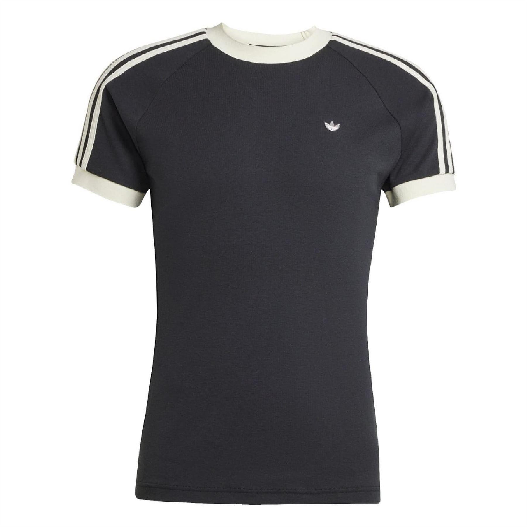Black - Front - Adidas Mens Cali 3 Stripes T-Shirt