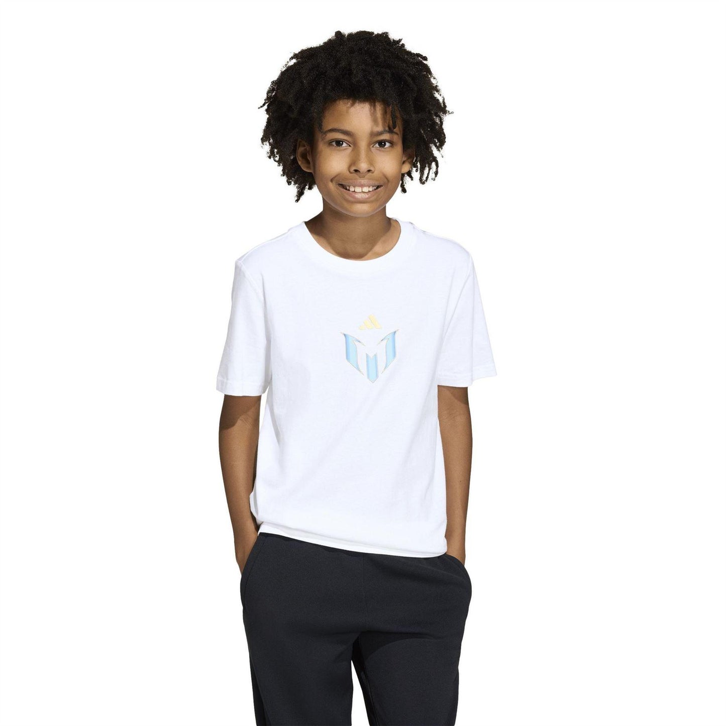 White - Side - Adidas Childrens-Kids Messi Icon T-Shirt