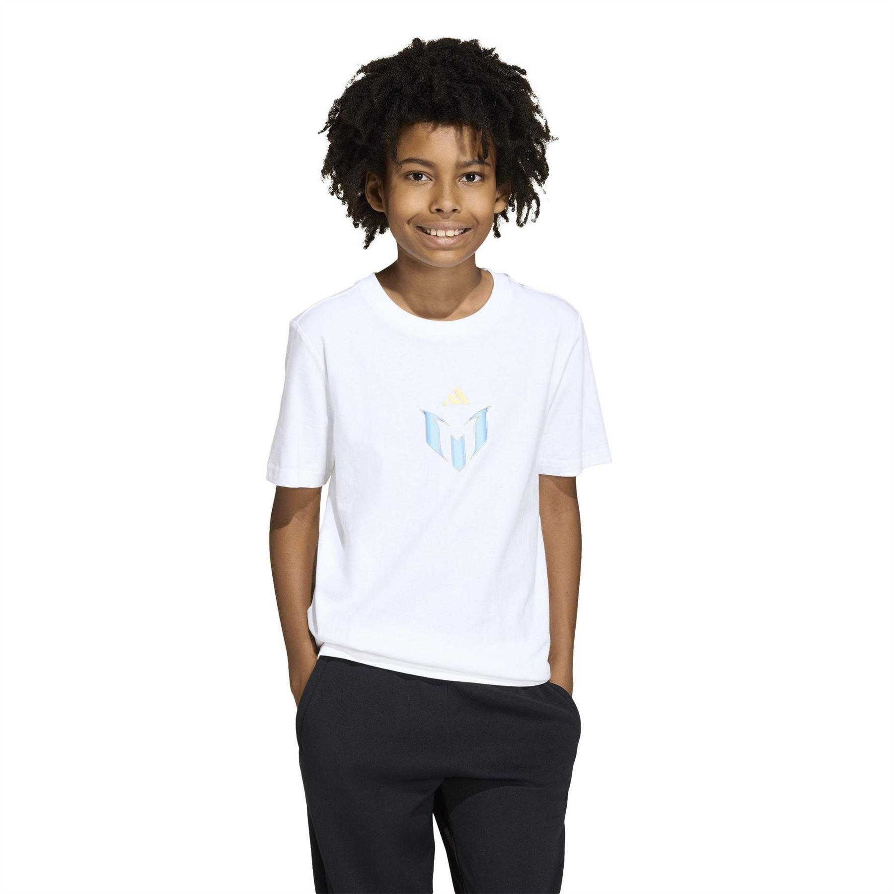 White - Side - Adidas Childrens-Kids Messi Icon T-Shirt