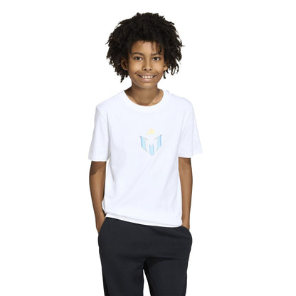 White - Side - Adidas Childrens-Kids Messi Icon T-Shirt