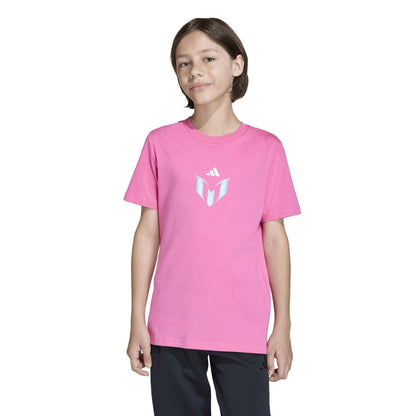 Solar Pink - Side - Adidas Childrens-Kids Messi Icon T-Shirt