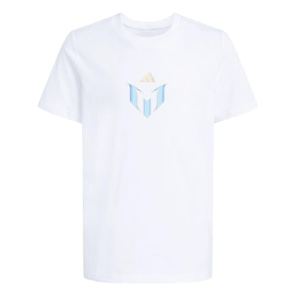 White - Front - Adidas Childrens-Kids Messi Icon T-Shirt