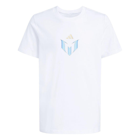 White - Front - Adidas Childrens-Kids Messi Icon T-Shirt