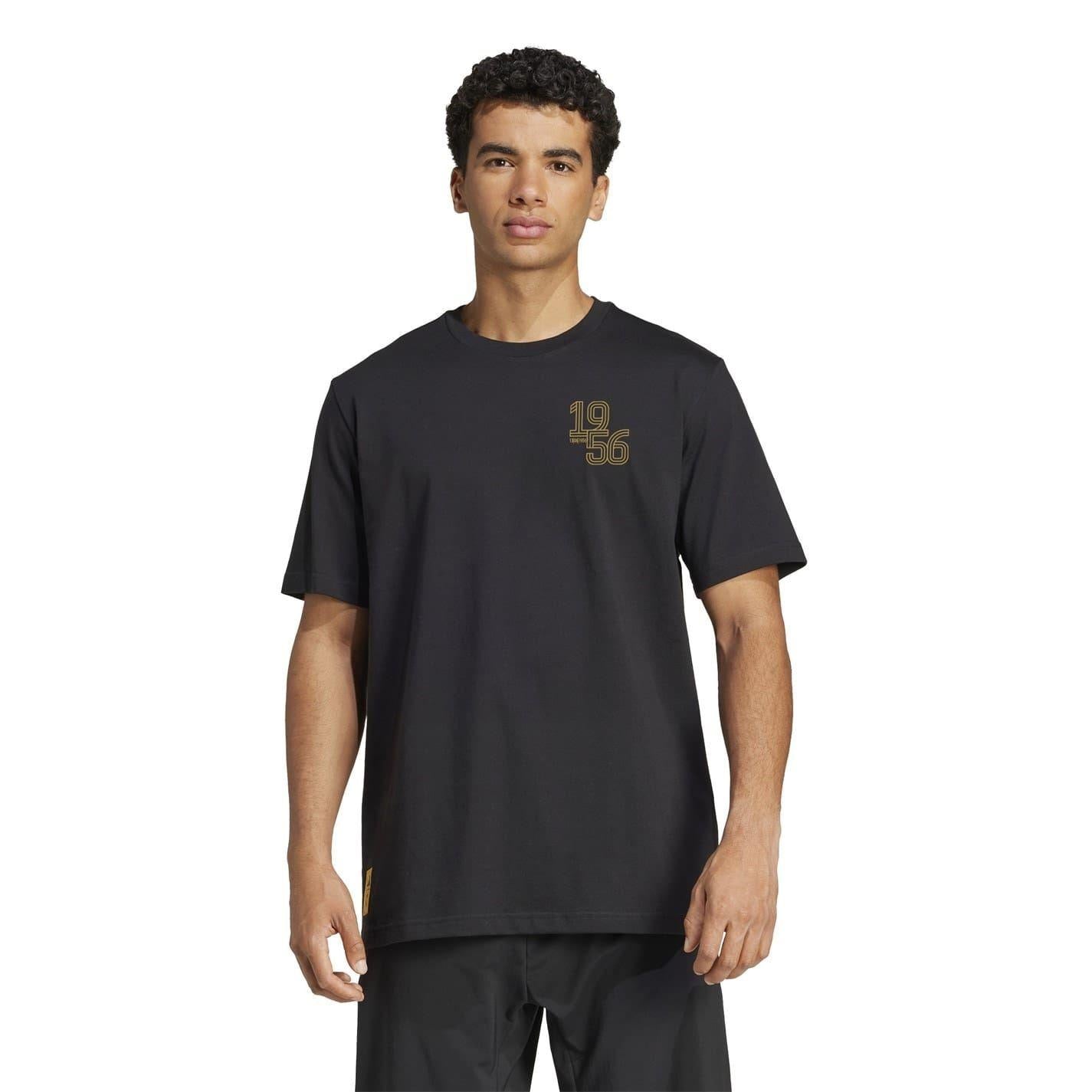 Black - Side - Adidas Mens Real Madrid CF Heavy Cotton Short-Sleeved T-Shirt