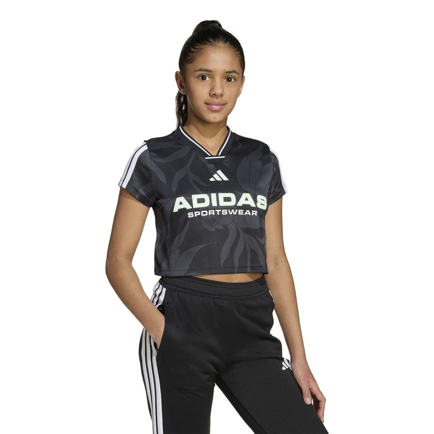 Black-White - Side - Adidas Childrens-Kids House Of Tiro Crop T-Shirt