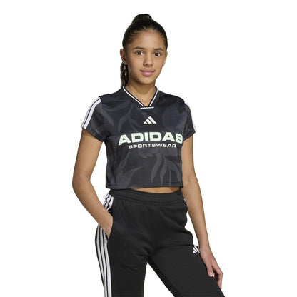 Black-White - Side - Adidas Childrens-Kids House Of Tiro Crop T-Shirt