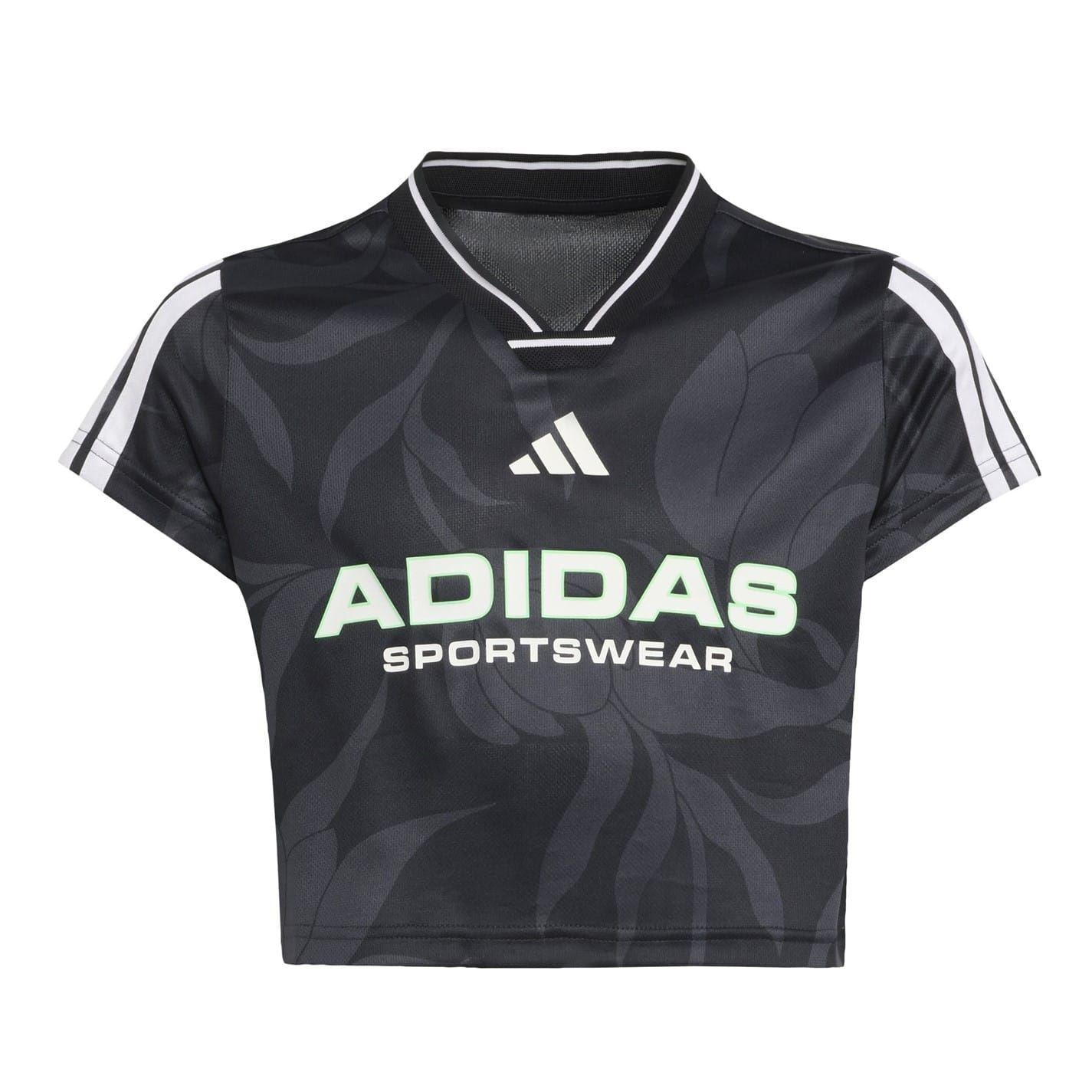 Black-White - Front - Adidas Childrens-Kids House Of Tiro Crop T-Shirt