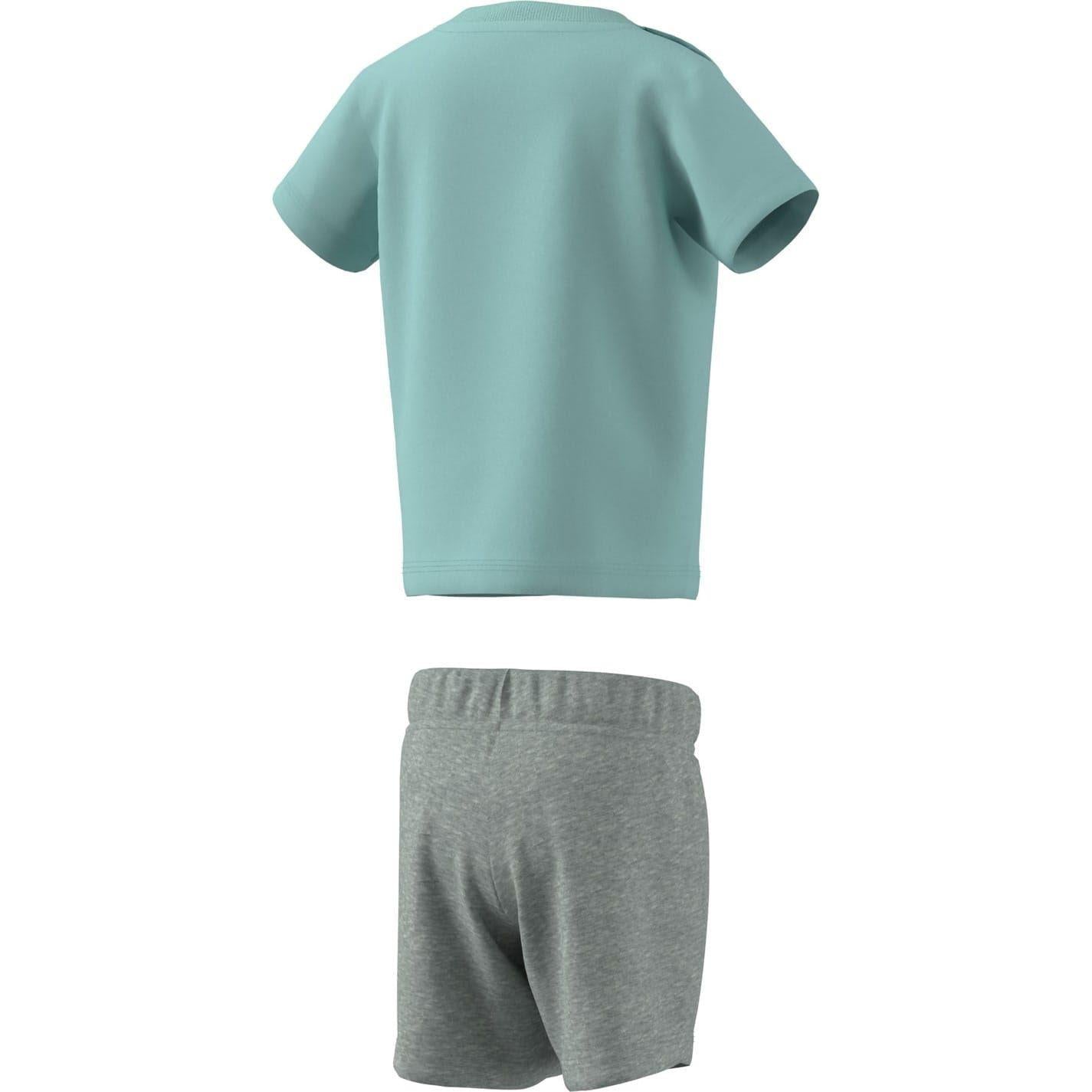 Mint-White - Back - Adidas Baby Essentials T-Shirt & Shorts Set