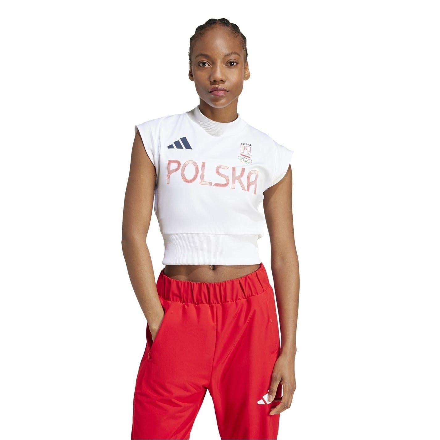 White - Side - Adidas Womens-Ladies Olympic Poland T-Shirt