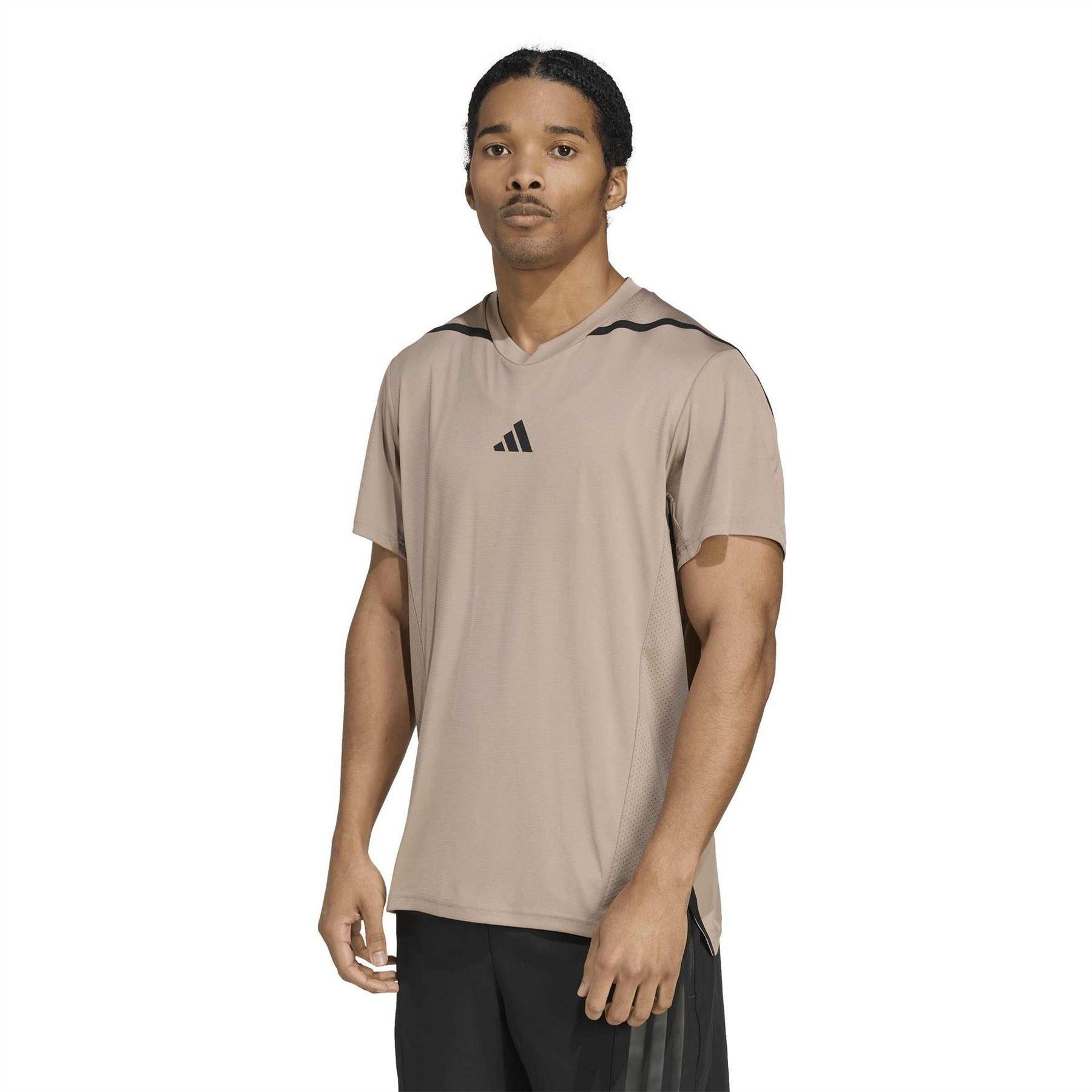 Brown - Side - Adidas Mens Designed For Training T-Shirt