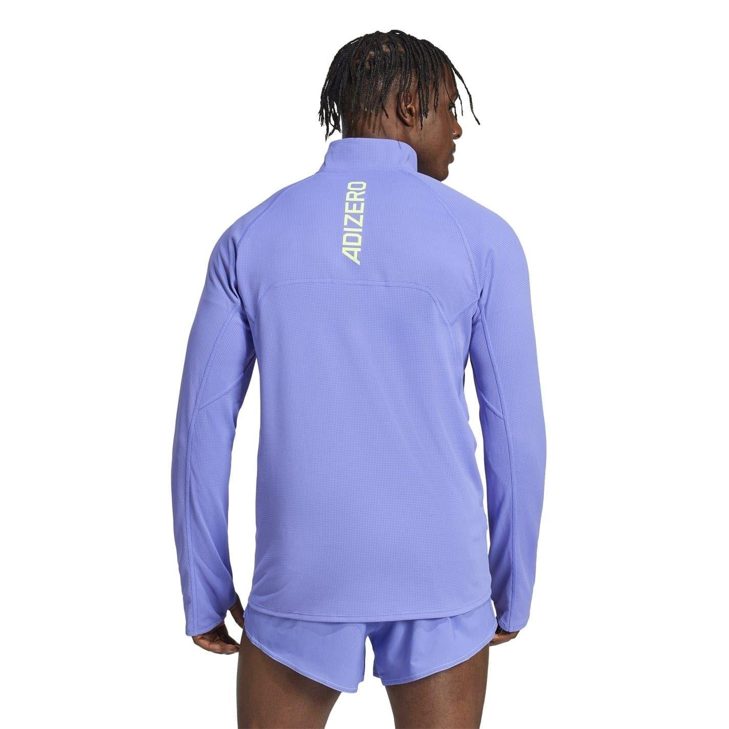 Blue - Back - Adidas Mens Adizero Quarter Zip Running T-Shirt
