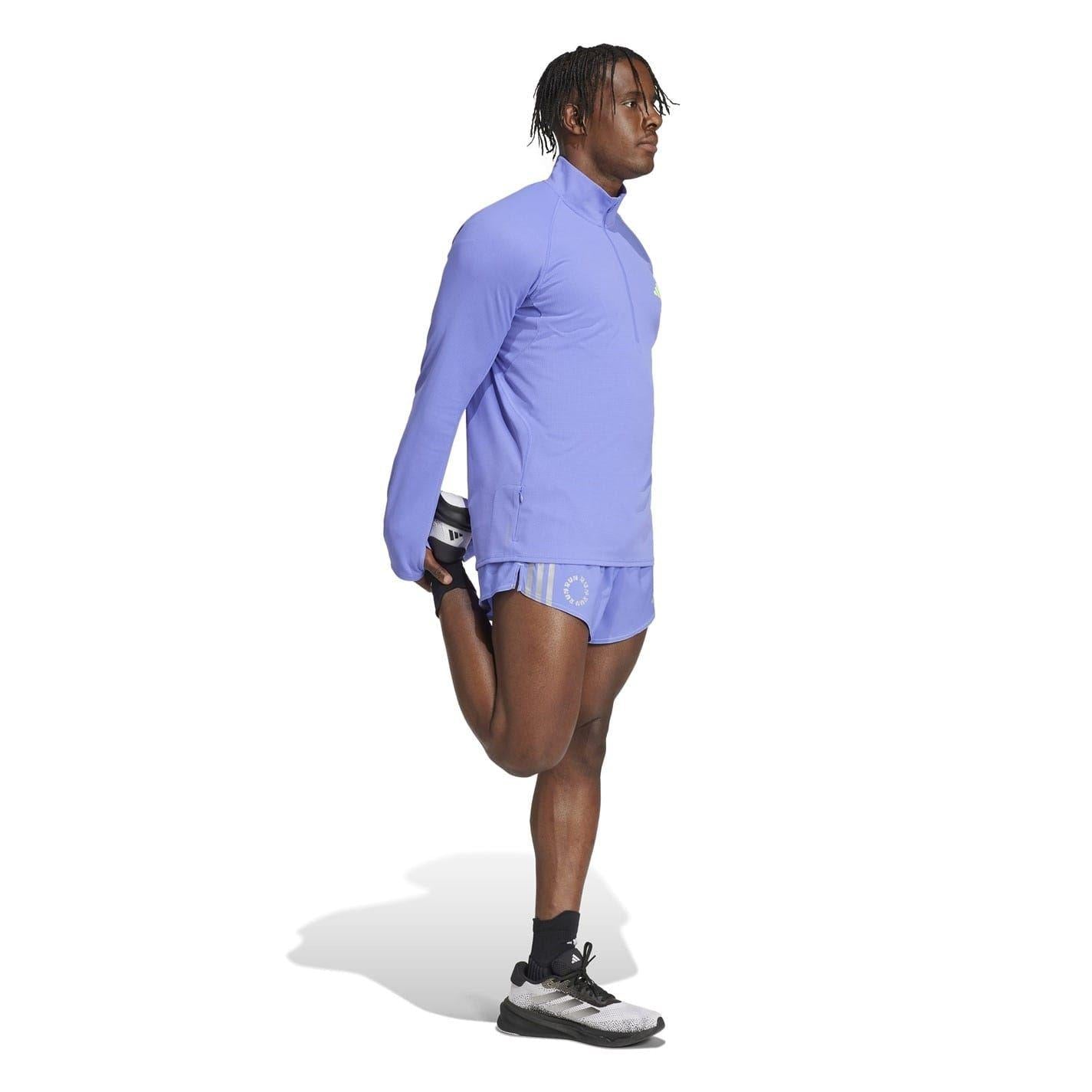 Blue - Lifestyle - Adidas Mens Adizero Quarter Zip Running T-Shirt