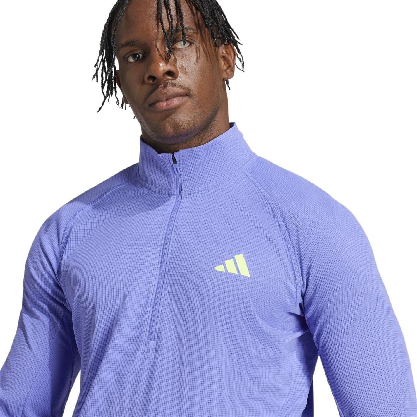Blue - Pack Shot - Adidas Mens Adizero Quarter Zip Running T-Shirt