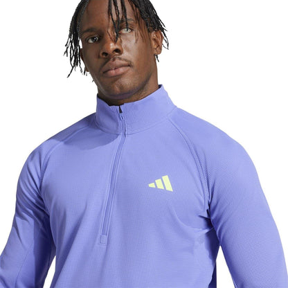 Blue - Pack Shot - Adidas Mens Adizero Quarter Zip Running T-Shirt