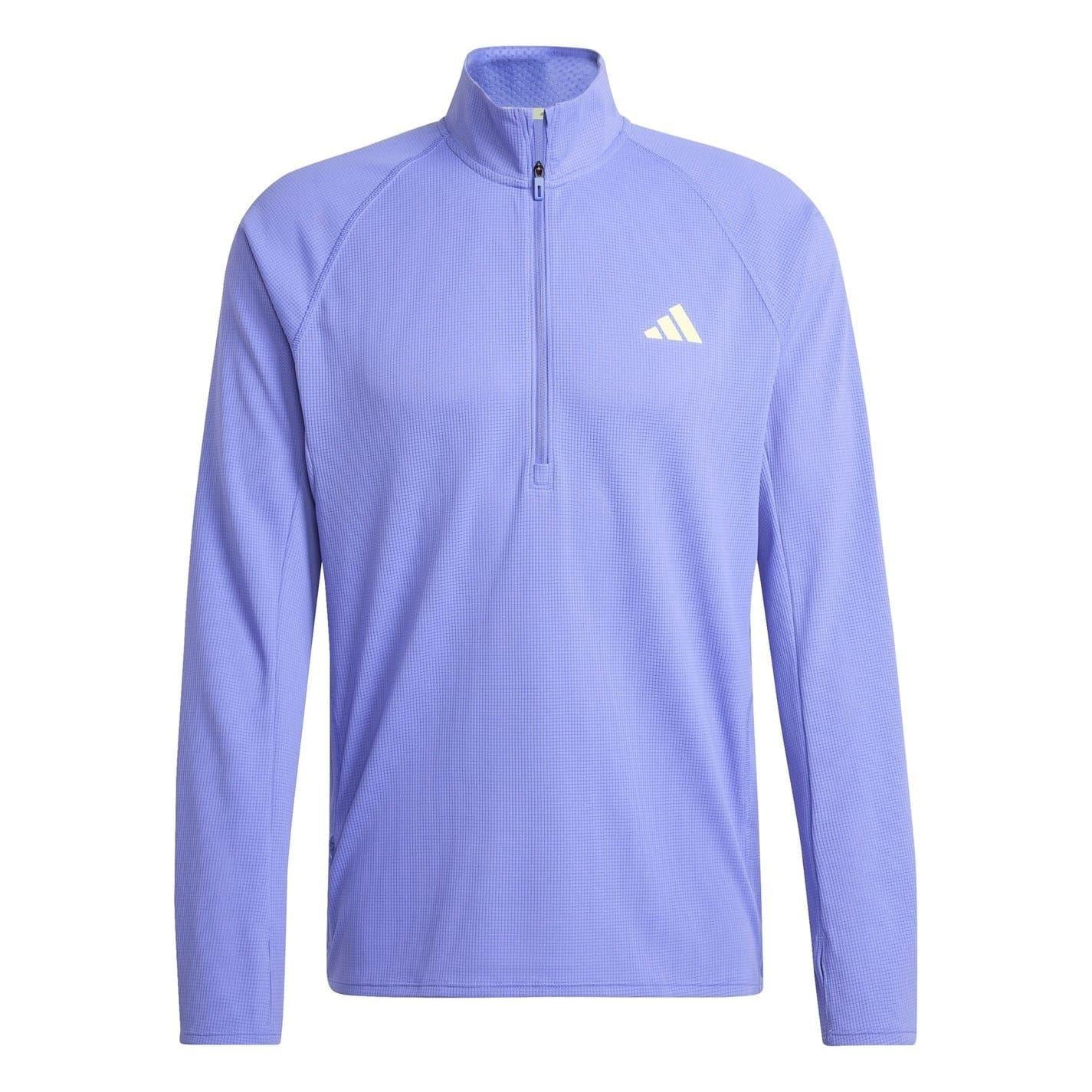 Blue - Front - Adidas Mens Adizero Quarter Zip Running T-Shirt