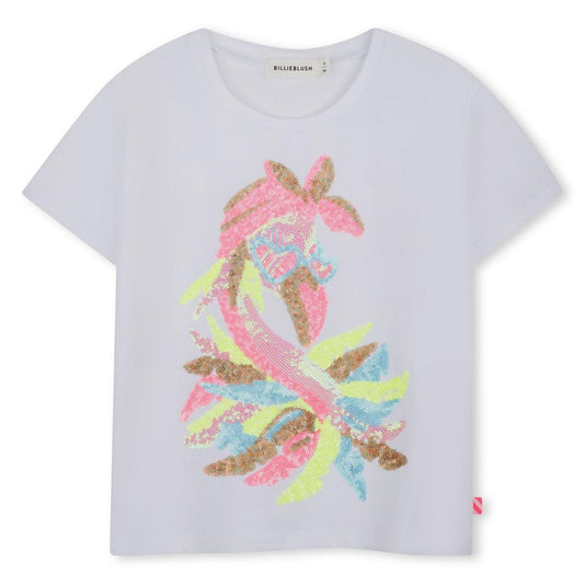 White - Front - Billieblush Girls Flamingo T-Shirt