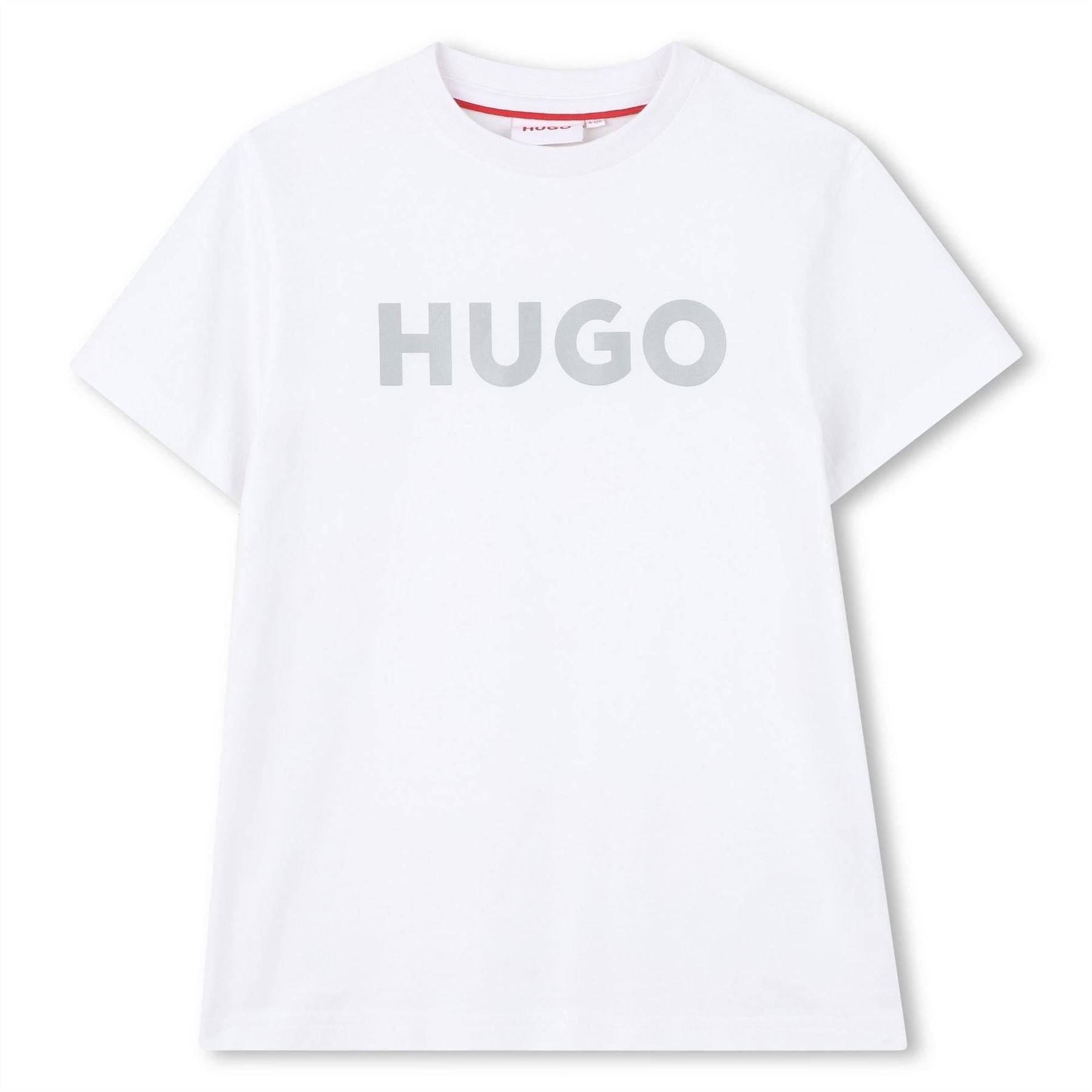 White - Front - Hugo Childrens-Kids Logo T-Shirt