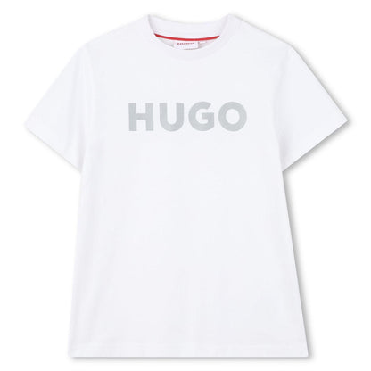 White - Front - Hugo Childrens-Kids Logo T-Shirt