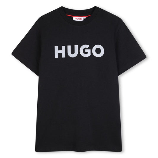 Black - Front - Hugo Childrens-Kids Logo T-Shirt