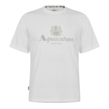 White - Front - Aquascutum Mens Logo T-Shirt