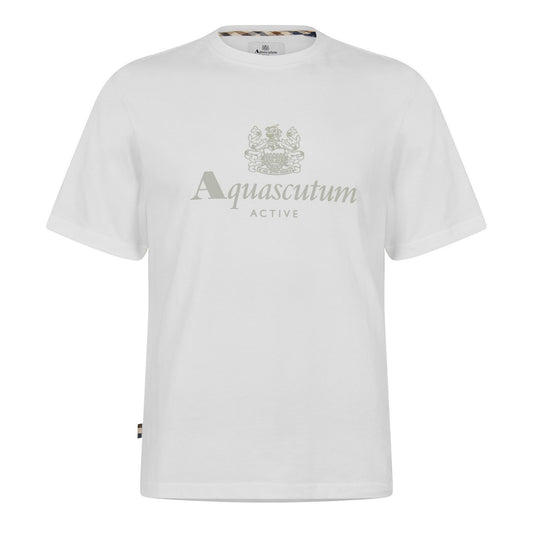White - Front - Aquascutum Mens Logo T-Shirt