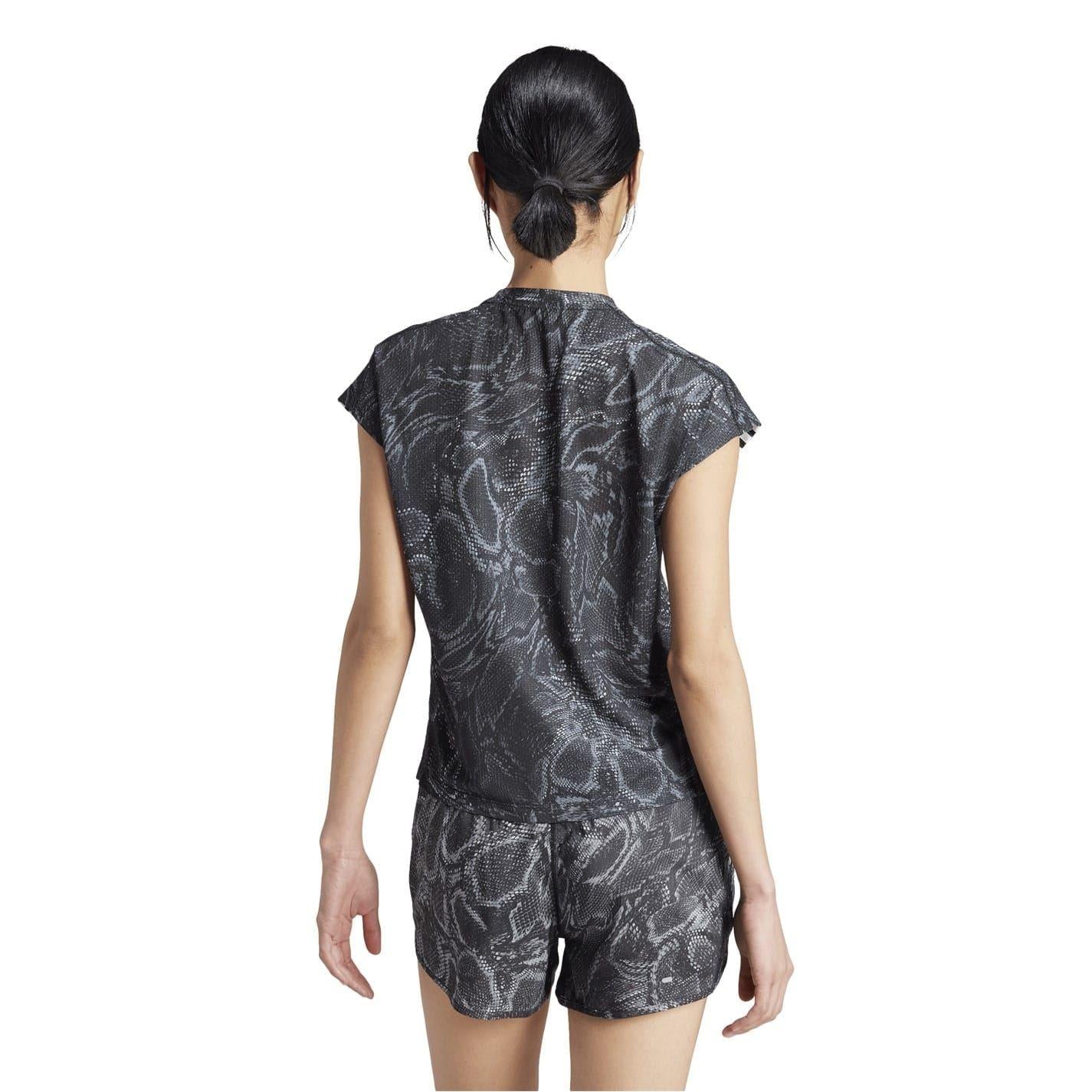 Black - Back - Adidas Womens-Ladies Snake Print Aeroready Running T-Shirt