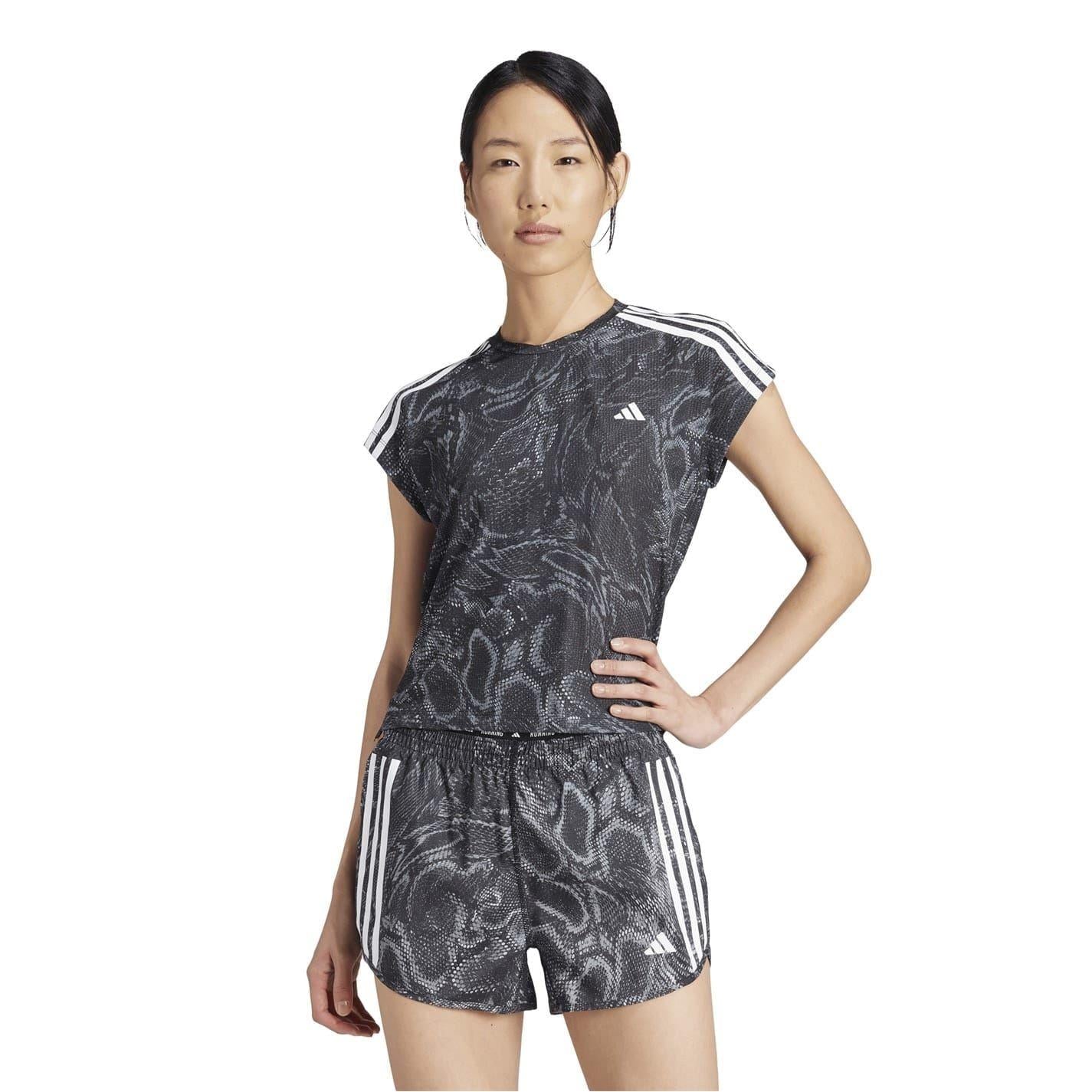 Black - Side - Adidas Womens-Ladies Snake Print Aeroready Running T-Shirt