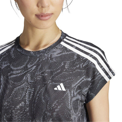 Black - Lifestyle - Adidas Womens-Ladies Snake Print Aeroready Running T-Shirt