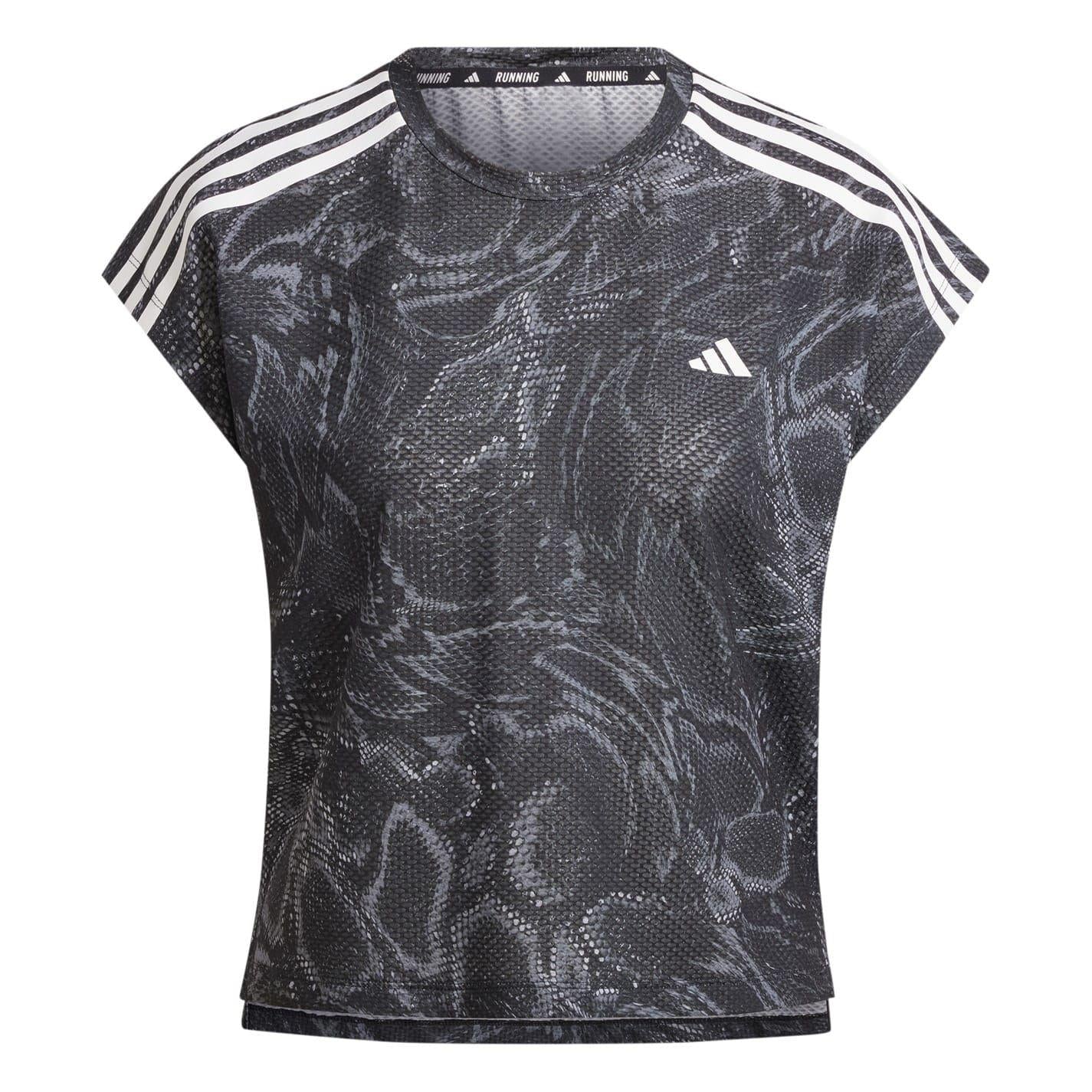 Black - Front - Adidas Womens-Ladies Snake Print Aeroready Running T-Shirt