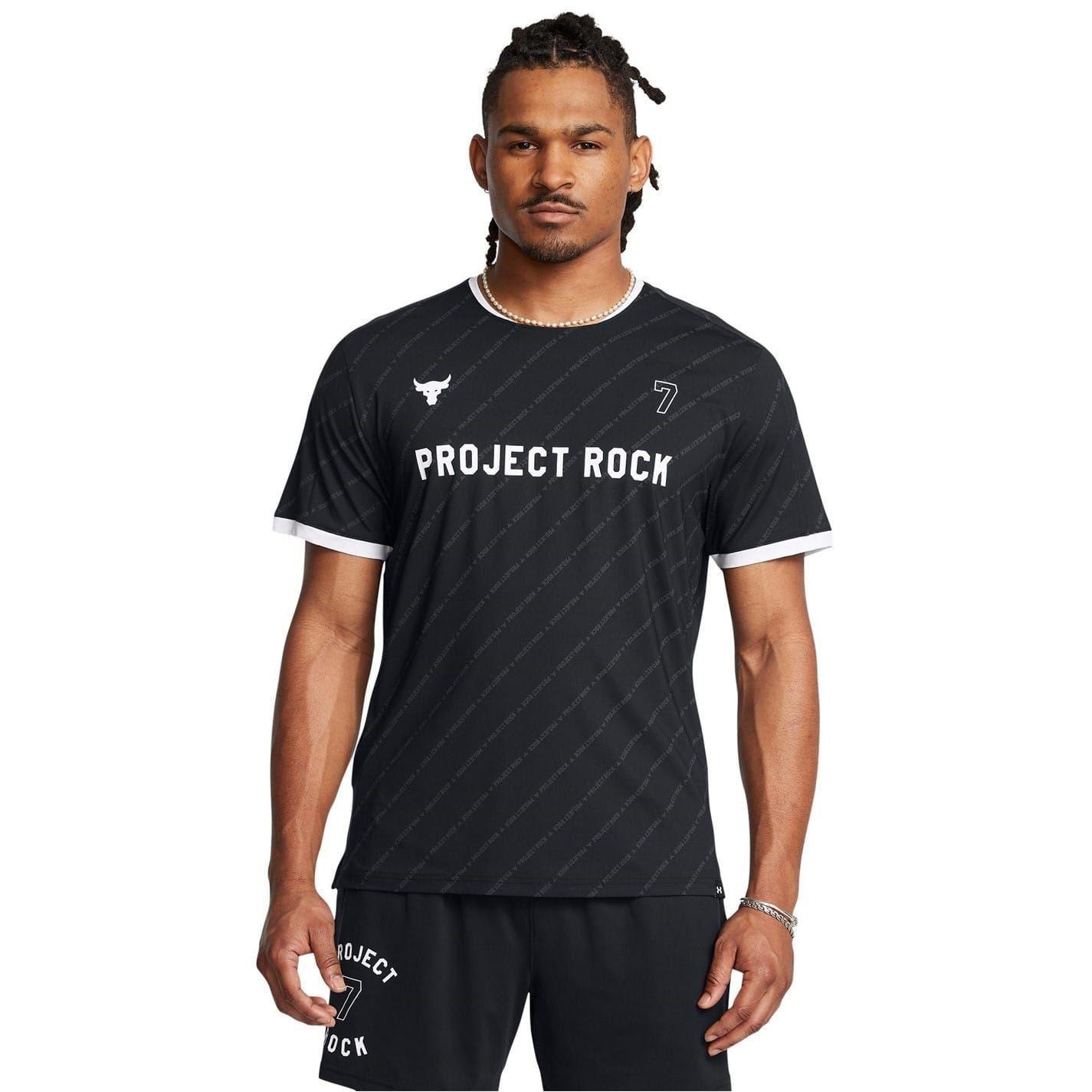 Black - Side - Under Armour Mens Project Rock Rugby T-Shirt