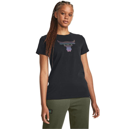Black - Side - Under Armour Womens-Ladies Project Rock Heavyweight T-Shirt