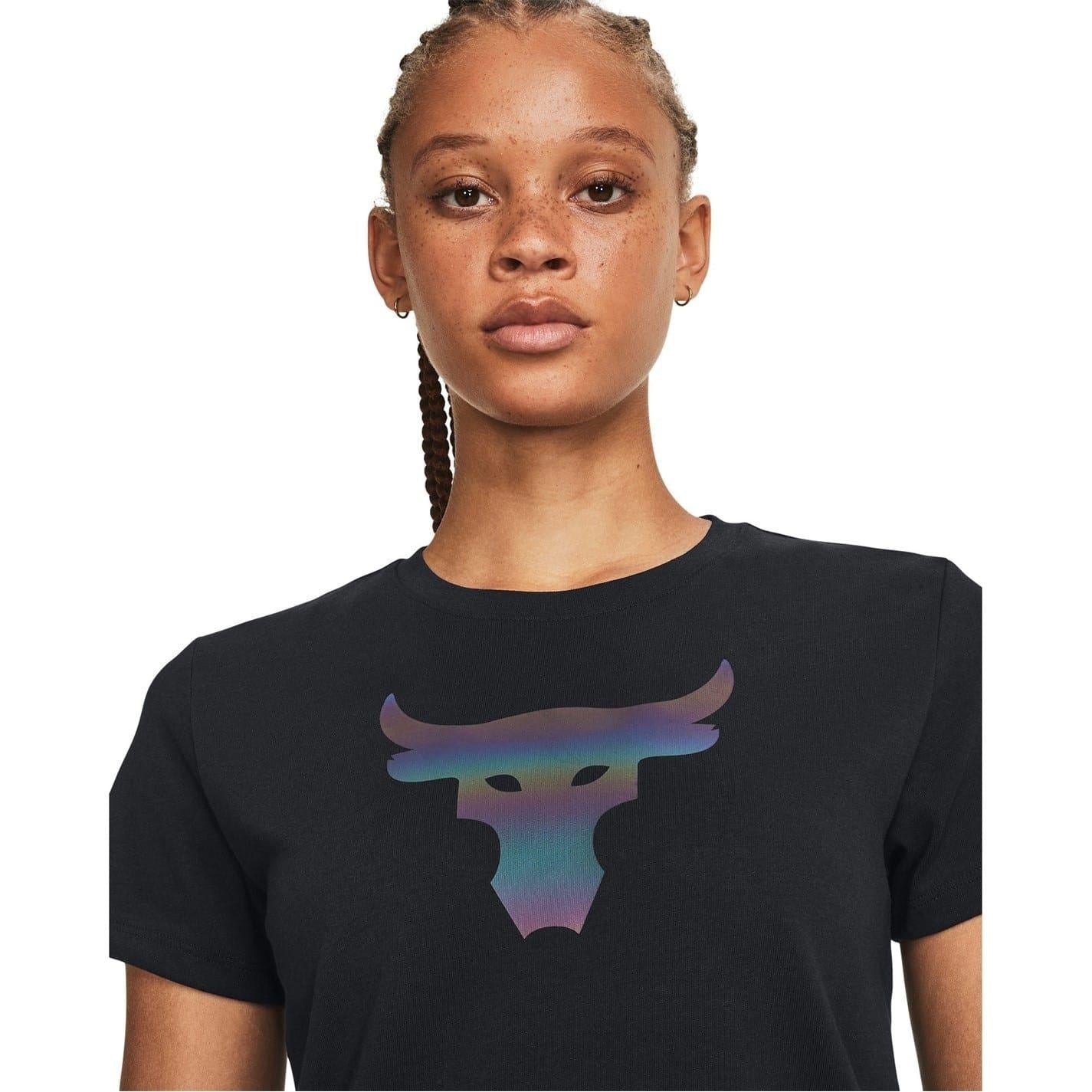 Black - Pack Shot - Under Armour Womens-Ladies Project Rock Heavyweight T-Shirt