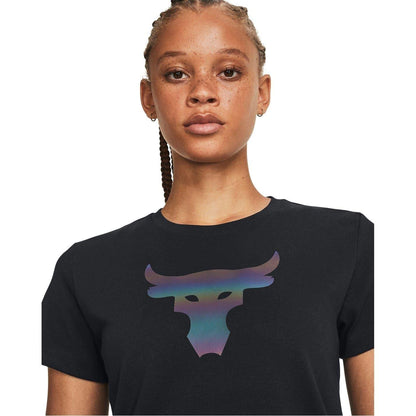 Black - Pack Shot - Under Armour Womens-Ladies Project Rock Heavyweight T-Shirt
