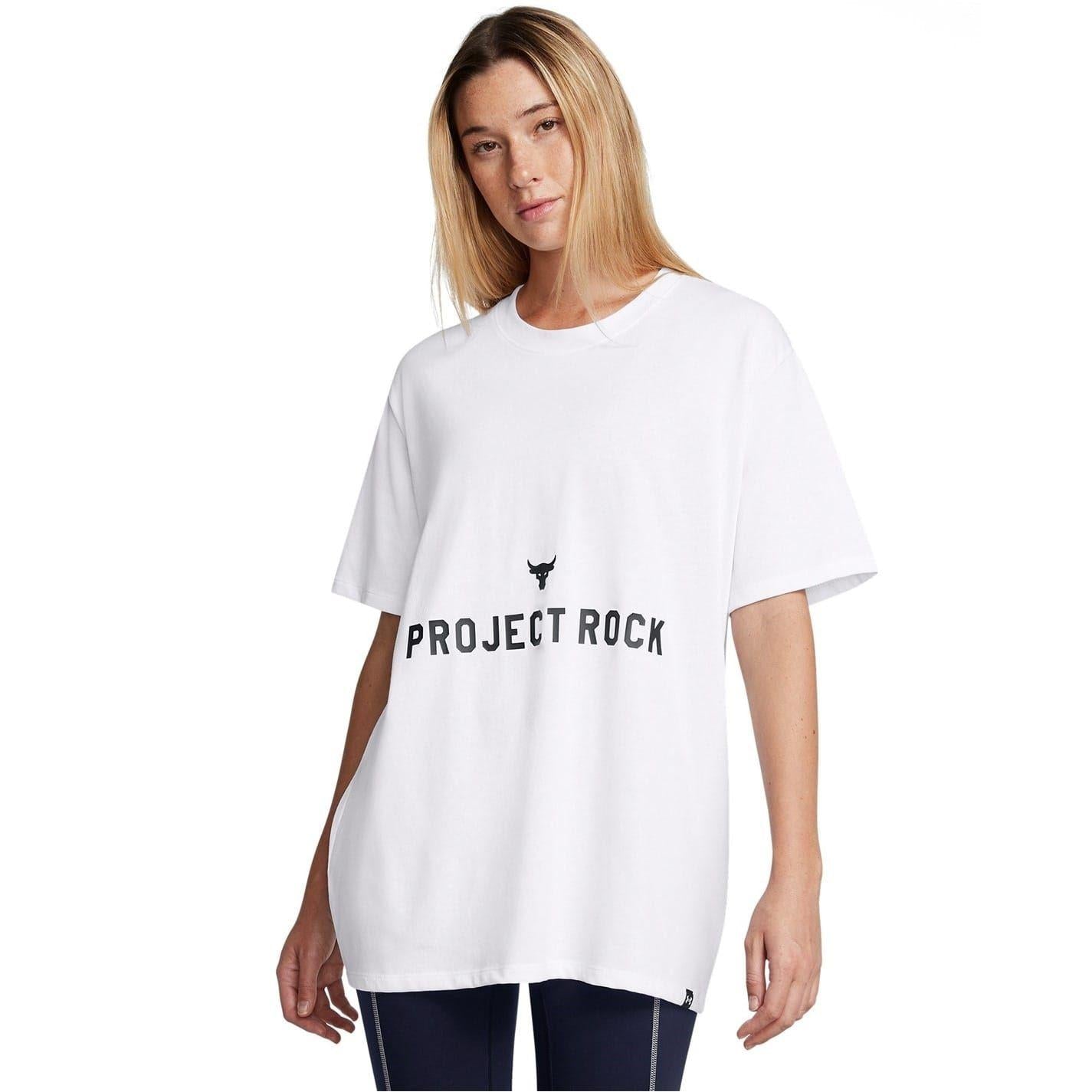 White - Side - Under Armour Womens-Ladies Project Rock T-Shirt