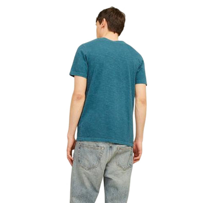 Deep Teal - Back - Jack And Jones Mens Notch Neck Regular T-Shirt