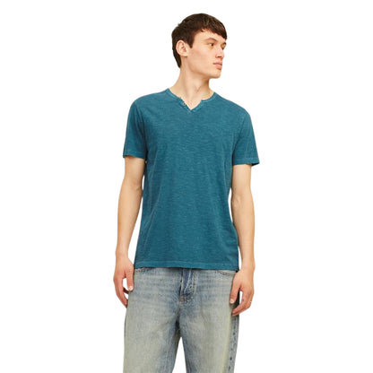 Deep Teal - Side - Jack And Jones Mens Notch Neck Regular T-Shirt
