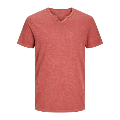 Red Ochre - Front - Jack And Jones Mens Notch Neck Regular T-Shirt