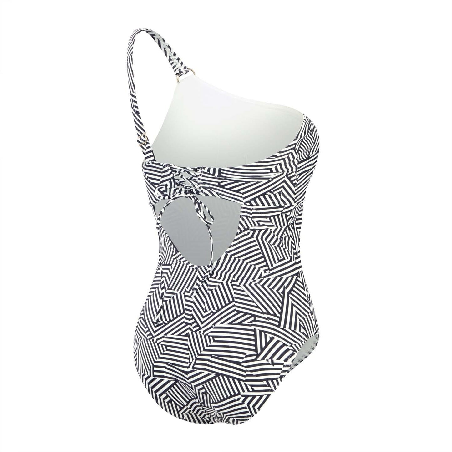 Black-White - Back - Speedo Womens-Ladies Asymmetric One Piece Swimsuit
