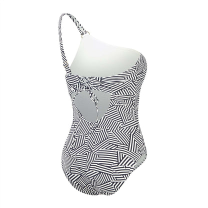 Black-White - Back - Speedo Womens-Ladies Asymmetric One Piece Swimsuit
