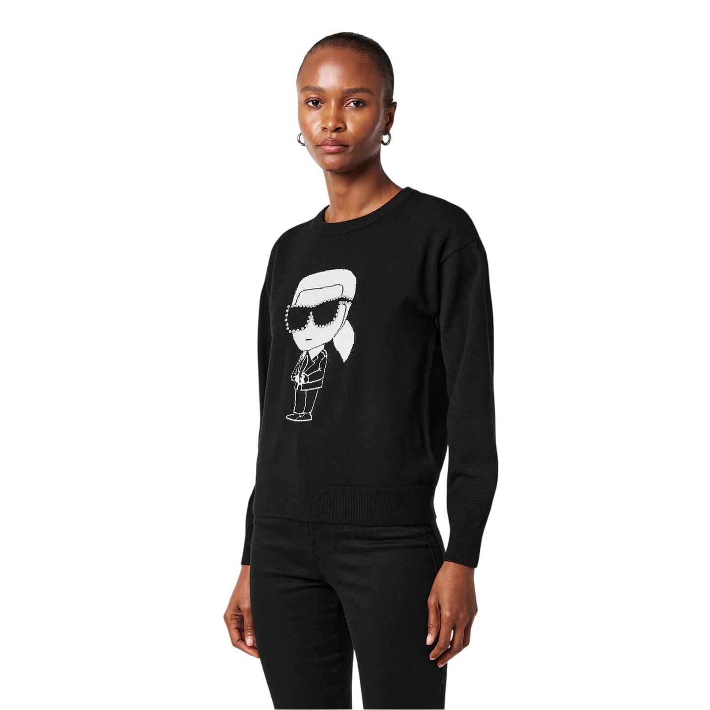 Black - Side - Karl Lagerfeld Womens-Ladies Embellished Long-Sleeved Sweatshirt
