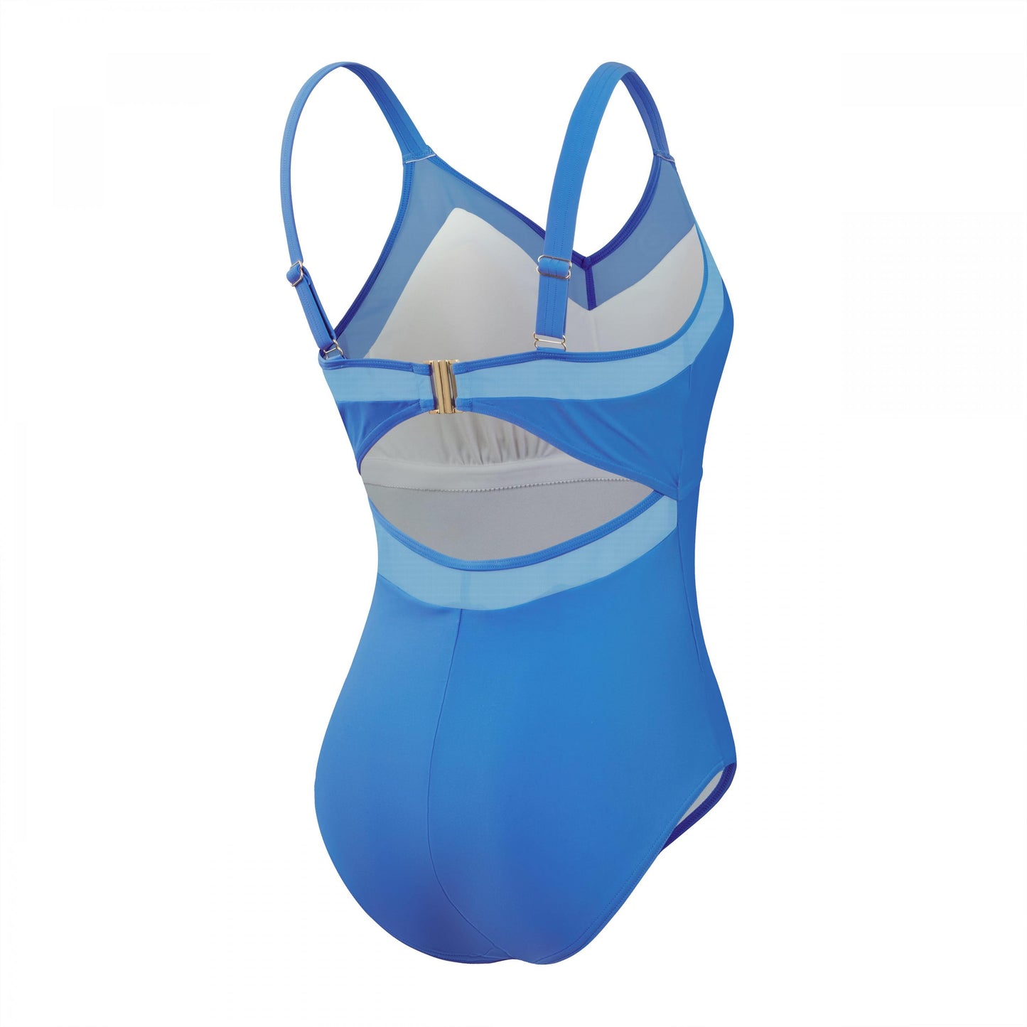 Blue - Back - Speedo Womens-Ladies Shaping Mesh Detail One Piece Swimsuit