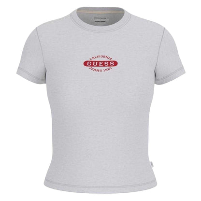 Light Grey - Front - Guess Womens-Ladies Logo Crew Neck Slim T-Shirt