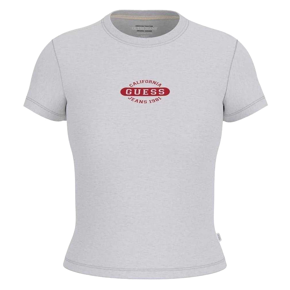 Light Grey - Front - Guess Womens-Ladies Logo Crew Neck Slim T-Shirt