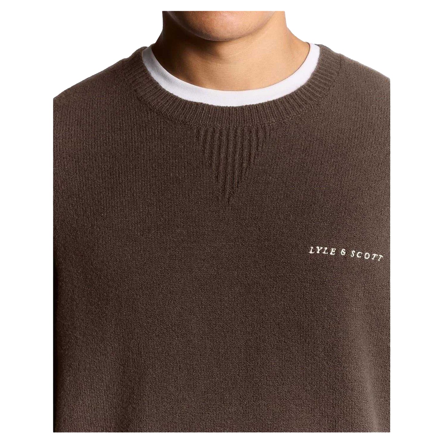 Sepia - Side - Lyle & Scott Mens Knitted Crew Neck Sweatshirt
